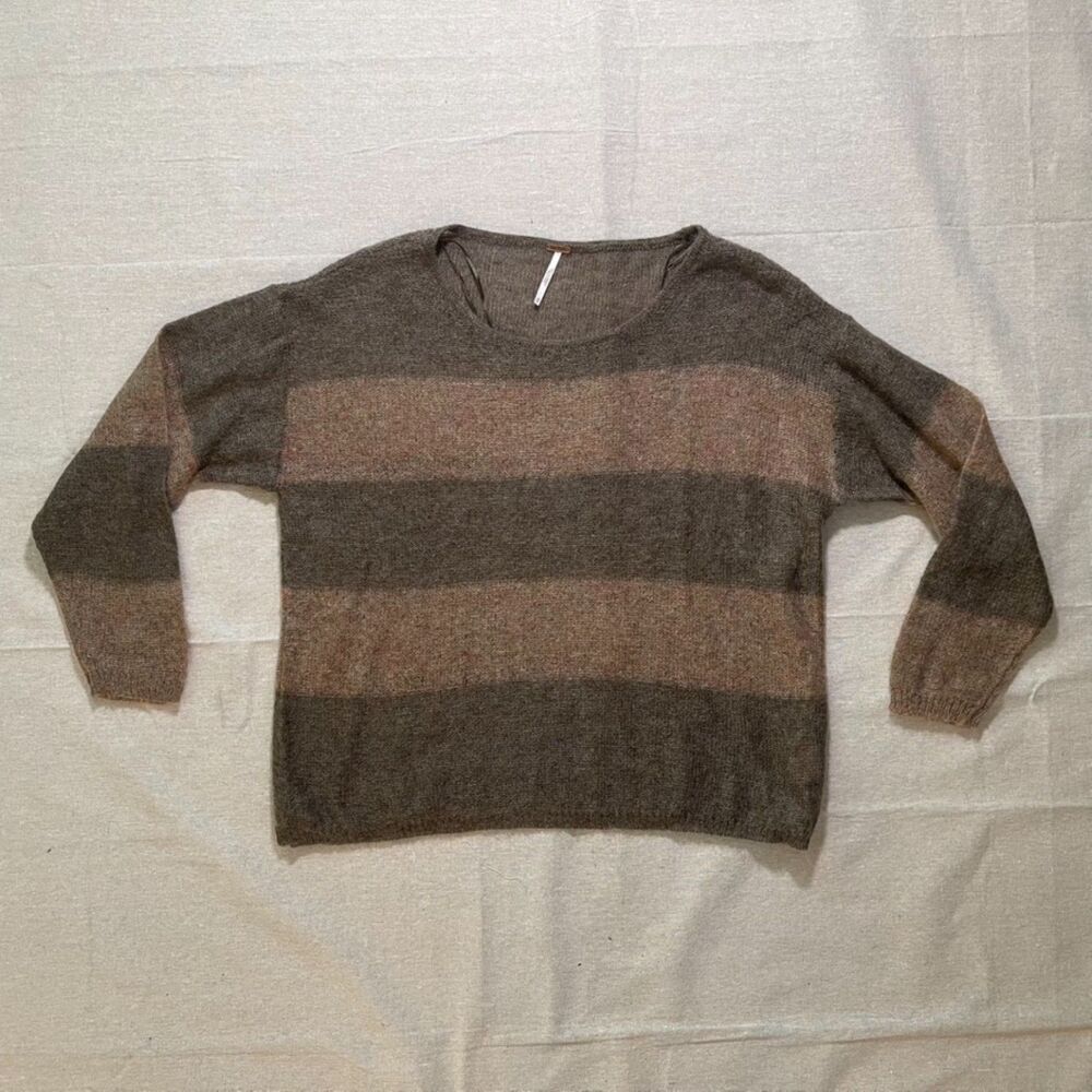 Free People | Brown Striped Lightweight Oversized Mohair Blend Sweater | XS